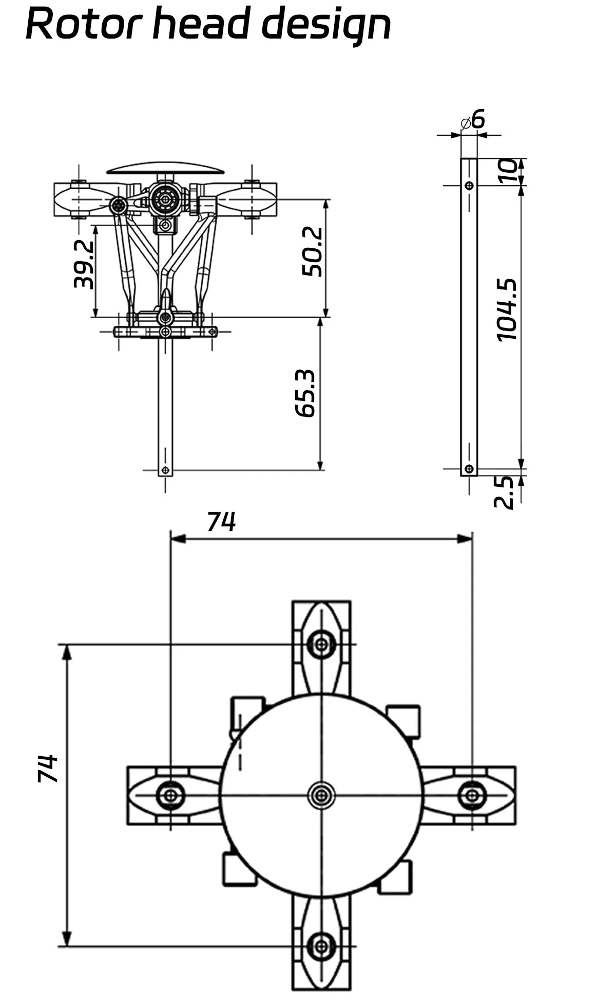 FS91 Flywing Quick Disconnect 4 Blade Rotor head set V2 long