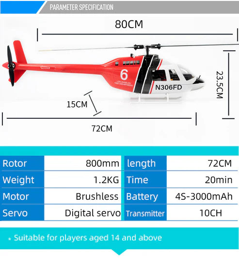 BELL206-RTF Flywing Bell-206 V3 6CH GPS 3D Hovering Auto Return RC RTF Helicopter