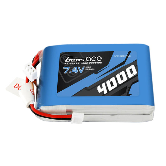 Gens Ace 4000mAh 7.4V 2S1P TX Lipo Battery Pack with JST-EHR plug (RM TX16S)