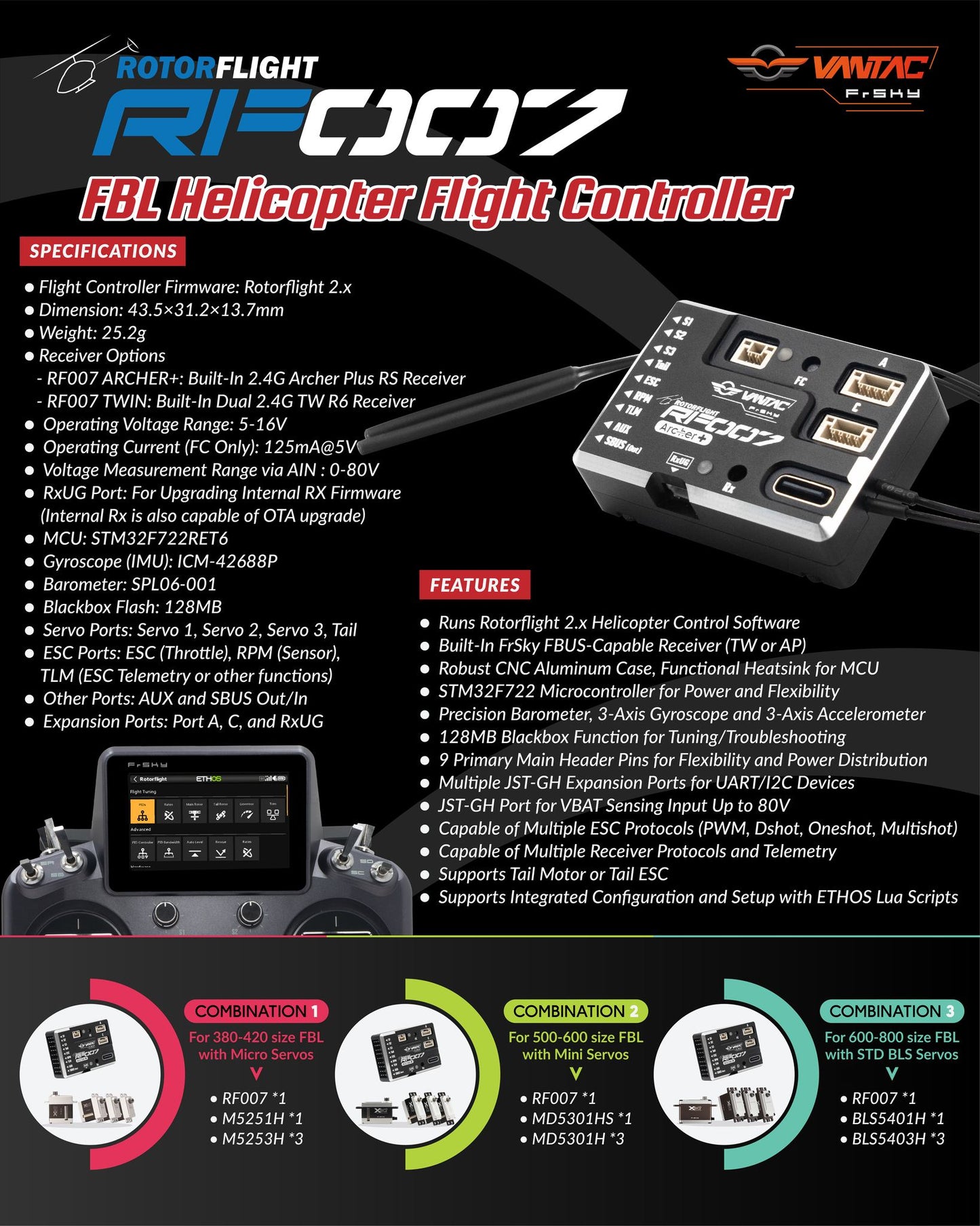 FSK-03021860 FrSky RF007 AP FBL Rotorflight Flybarless Controller Access Protocol