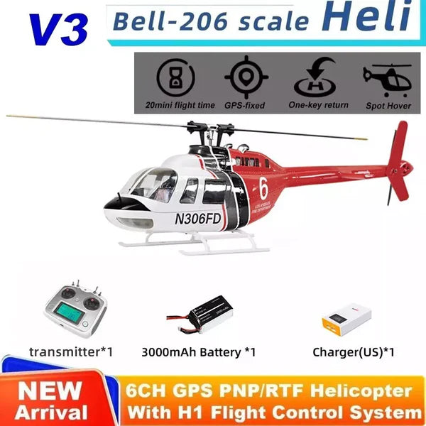 BELL206-RTF Flywing Bell-206 V3 6CH GPS 3D Hovering Auto Return RC RTF Helicopter