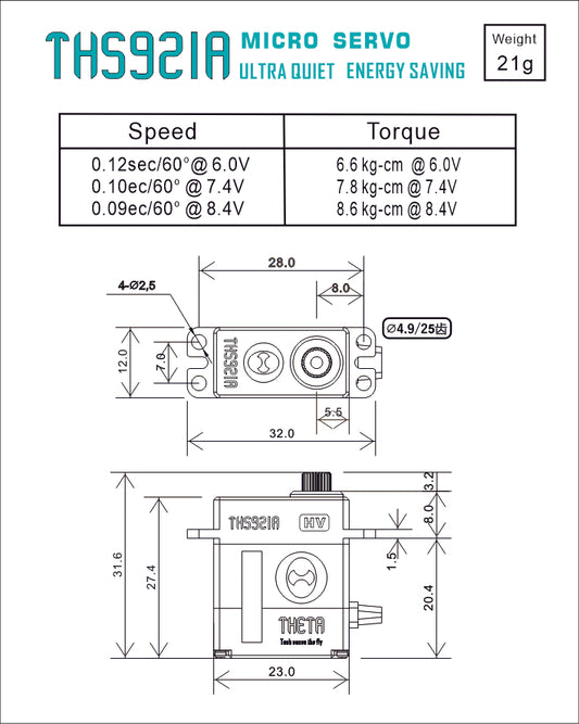 THS921A THETA HV Micro Coreless Servo