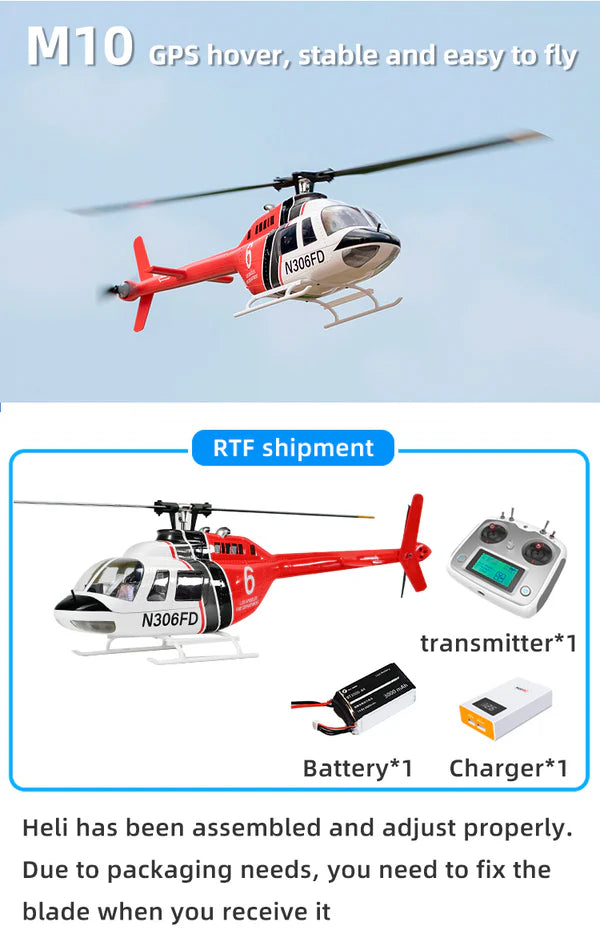 BELL206-RTF Flywing Bell-206 V3 6CH GPS 3D Hovering Auto Return RC RTF Helicopter