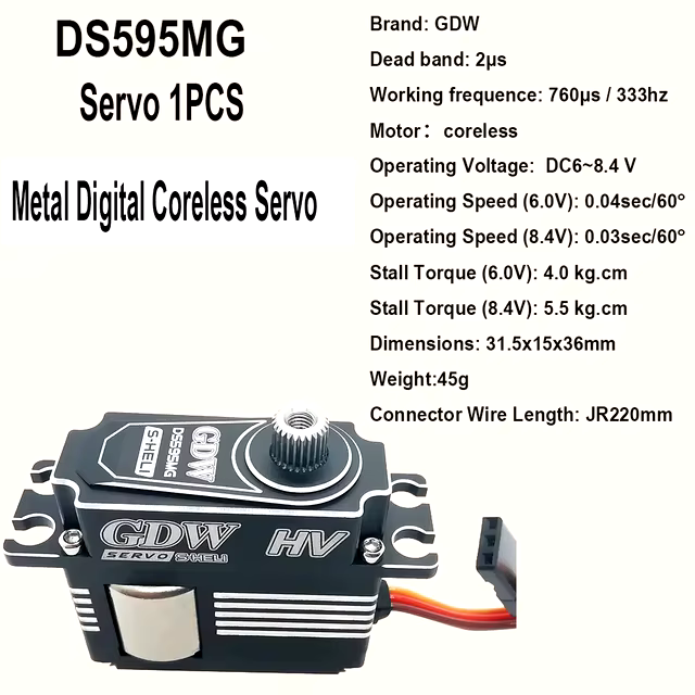 GDW-DS595MG GDW DS595MG 5.5kg 0.03sec Mini Metal HV Digital Tail Servo Coreless Servo