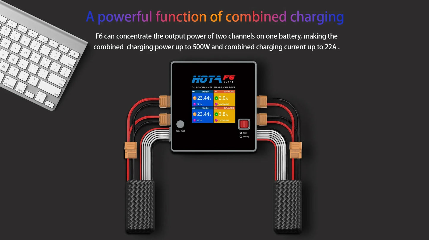 HOT-F6 HOTA F6 1000W 60A 1-6S Quad Channel DC Smart Charger