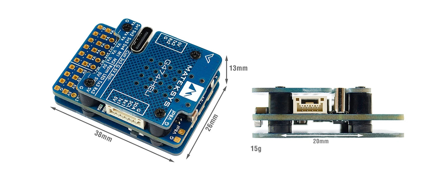 MAT-G474-HELI MATEK Mateksys RC HELICOPTER FLYBARLESS CONTROLLER G474-HELI STM32G474, ICM42688P, SPL06L, 2x BEC, Rotorflight