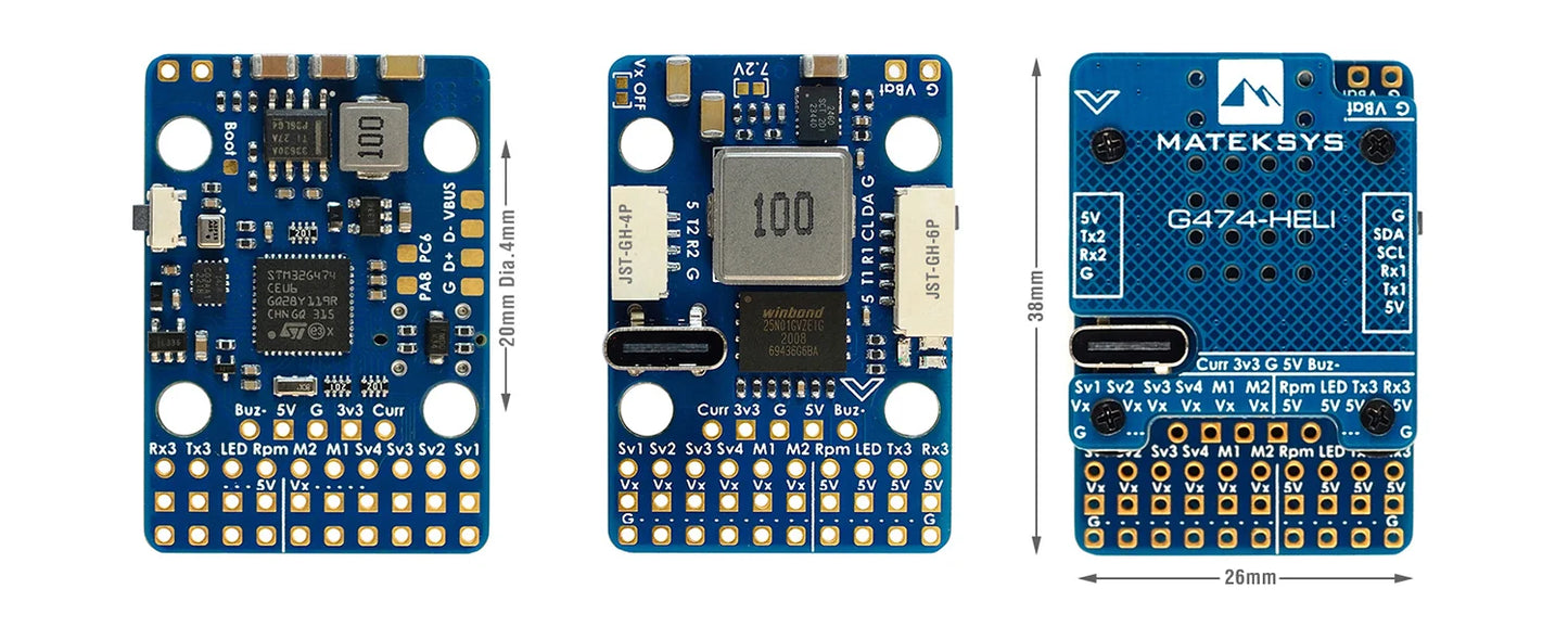 MAT-G474-HELI MATEK Mateksys RC HELICOPTER FLYBARLESS CONTROLLER G474-HELI STM32G474, ICM42688P, SPL06L, 2x BEC, Rotorflight
