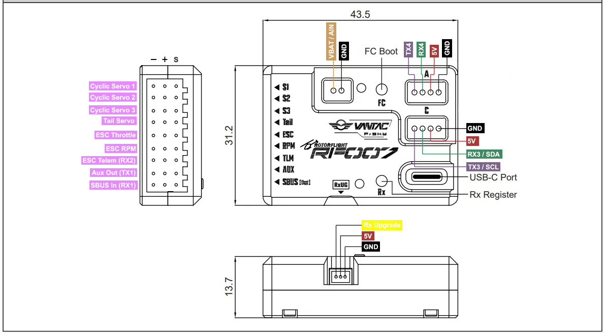 FSK-03021861 FrSky RF007 TW FBL Rotorflight Flybarless Controller Twin Protocol