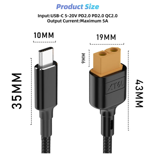 USB-C to XT60 Charging Cable for Hota Toolkitrc SC100 Type-C to XT60 Cable For Hota Toolkitrc 100W Fast Charging Power Cable