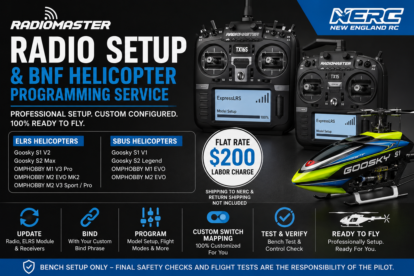 RadioMaster Radio Setup & BNF Helicopter Programming Service