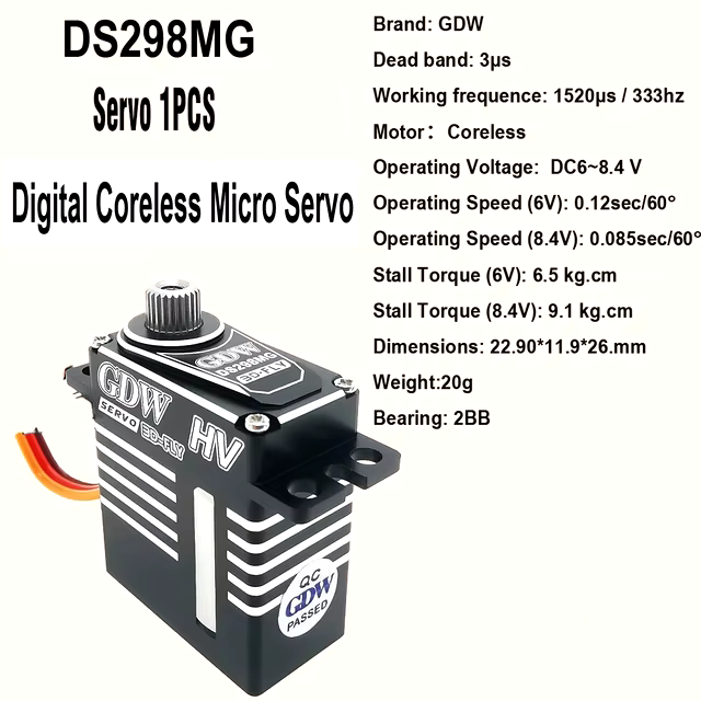 GDW-DS298MG GDW DS298MG 9.1kg 20g Micro High Torque Digital Coreless Servo