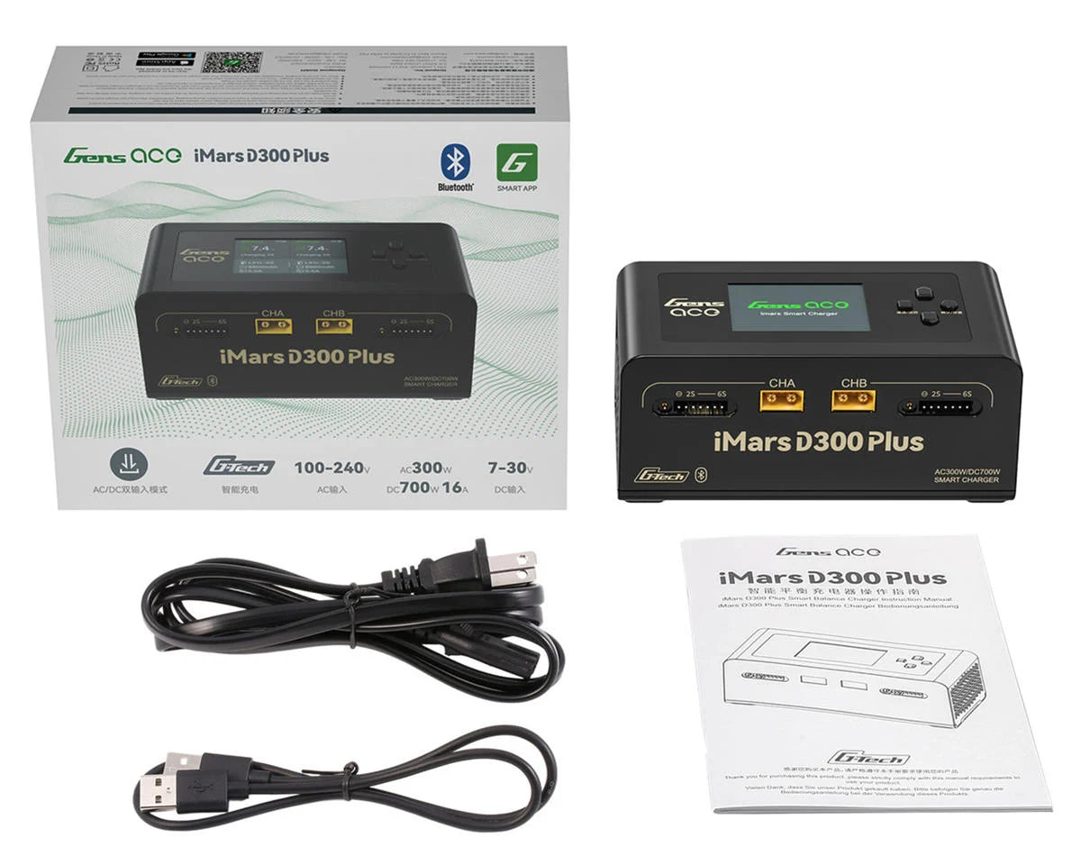 GEA300WPLUS Gens Ace iMars D300 Plus G-Tech Smart Dual AC/DC Charger (6S/16A) (AC-300W) (DC-350W x2) w/Bluetooth App Control
