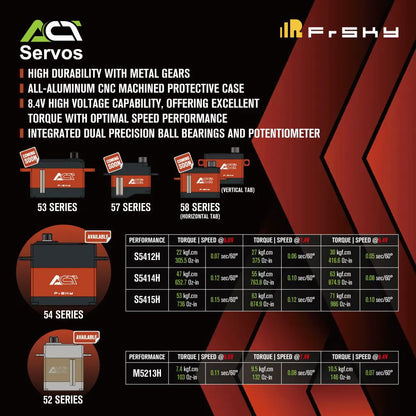 FrSky Act 5400 Series Coreless Servos – CNC Aluminum, Metal Gear, HV 8.4V (S5412H / S5414H / S5415H)