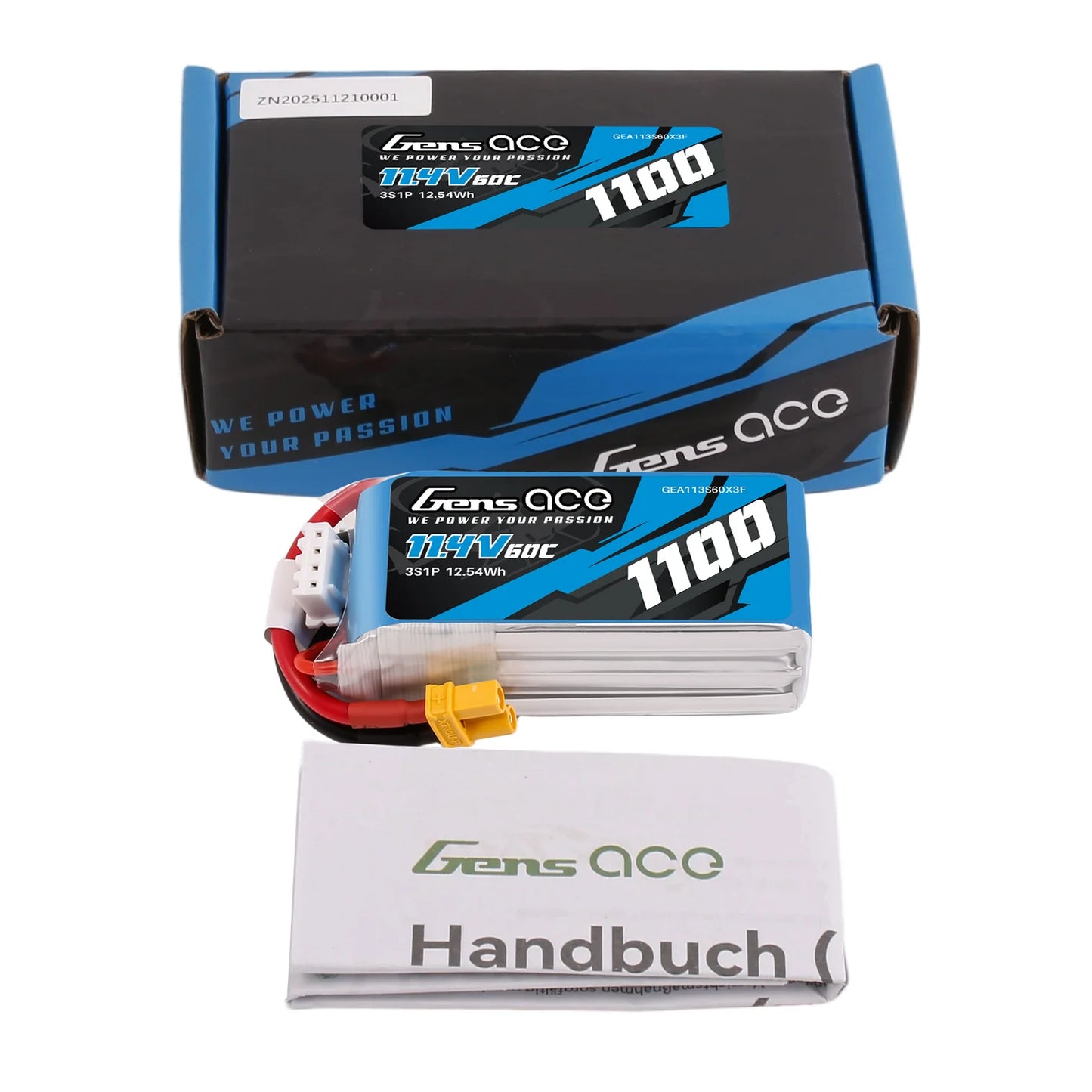 GEA113S60X3F GENS ACE 1100MAH 3S 11.4V 60C LIPO BATTERY (S2 MAX / ULTRA / M2 V3)