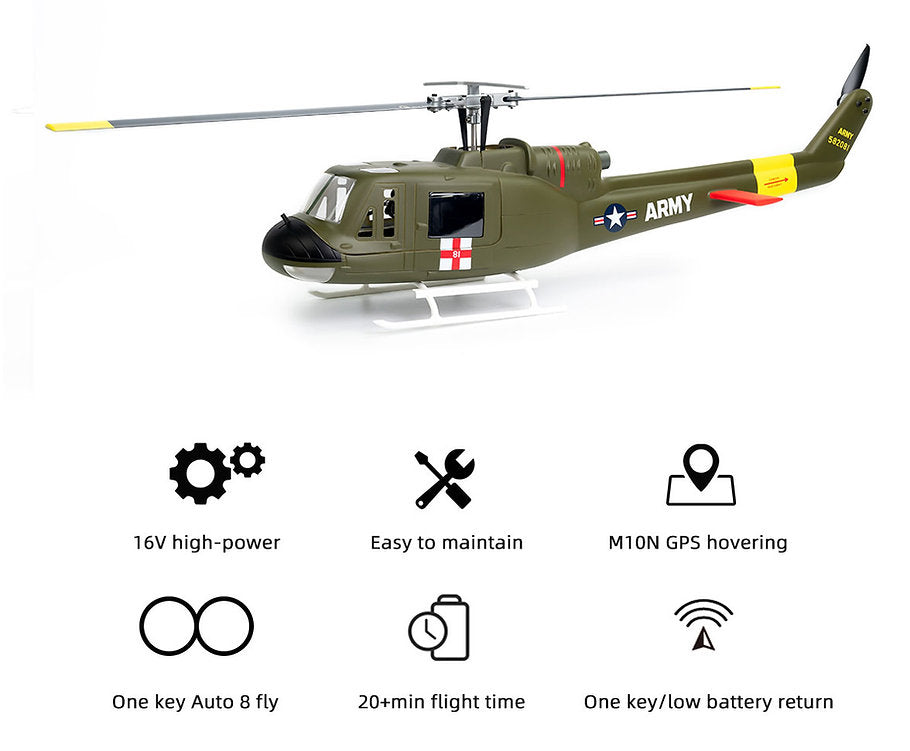 UH-1-V4-RTF-G Flywing UH-1 V4 Green 10CH GPS 3D Auto Return Hovering RC RTF Helicopter