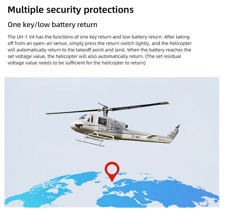 UH-1-V4-RTF-G Flywing UH-1 V4 Green 10CH GPS 3D Auto Return Hovering RC RTF Helicopter