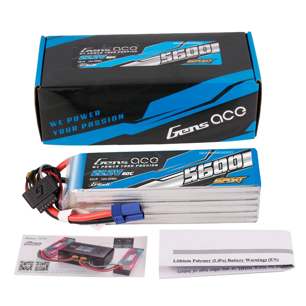 Gens Ace Sport G-Tech 5600mAh 6S 80C 22.2V LiPo Battery – EC5
