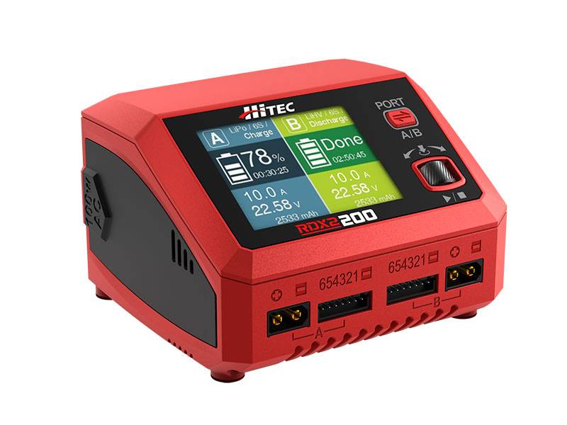 HTC-RDX2-200 Hitec RDX2 200 AC/DC 200W 10A 6S Dual Port Battery Charger / Discharger