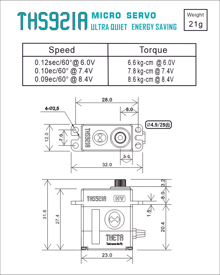 THS921A THETA HV Micro Coreless Servo