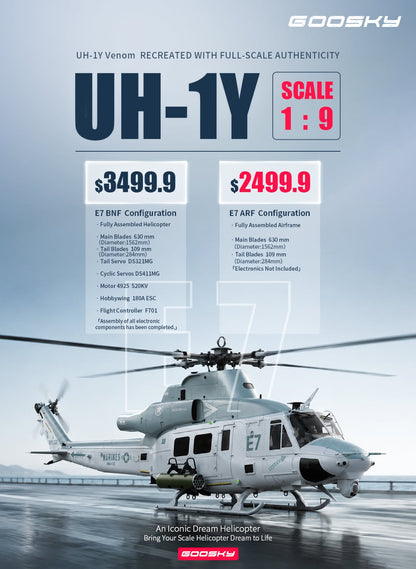 Goosky E7 UH-1Y Venom Scale RC Helicopter Kit - BNF070002