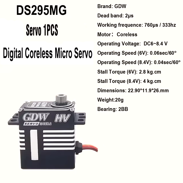 GDW-DS295MG GDW DS295MG 4KG High Speed Metal HV Digital Coreless Micro Servos Tail Servo