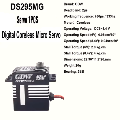 GDW-DS295MG GDW DS295MG 4KG High Speed Metal HV Digital Coreless Micro Servos Tail Servo