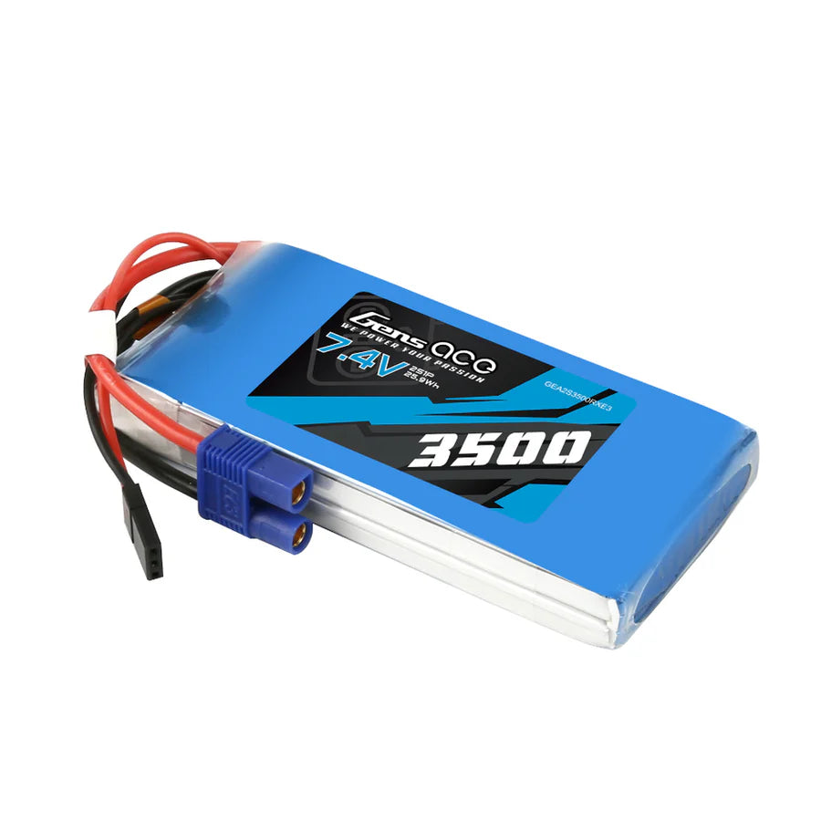 GA-B-RX-3500-2S1P-EC3 Gens Ace 3500mAh 7.4V 2S1P RX Lipo Battery Pack With JR And EC3 Plug