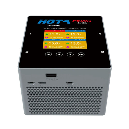 HOTA F6 Ultra Quad Channel Smart Charger (GaN+SiC, 1000W DC / 500W AC, 1–6S)