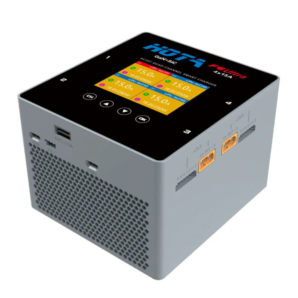 HOTA F6 Ultra Quad Channel Smart Charger (GaN+SiC, 1000W DC / 500W AC, 1–6S)