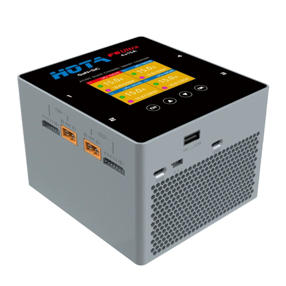 HOTA F6 Ultra Quad Channel Smart Charger (GaN+SiC, 1000W DC / 500W AC, 1–6S)