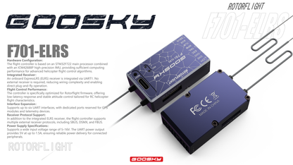 GT040268 / GT040269 – Goosky F701-ELRS Rotorflight Flight Controller (F722 + Built-in ELRS)