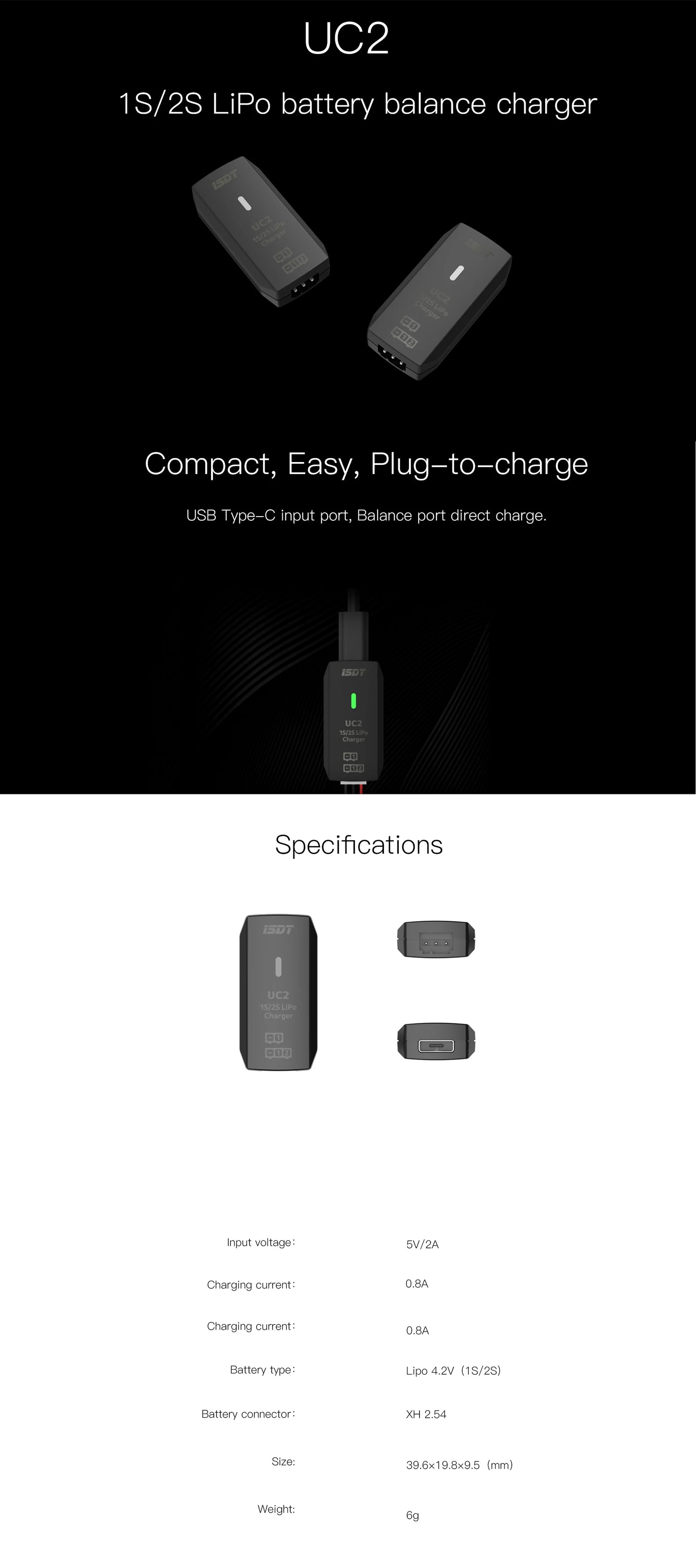 ISDT-UC2 ISDT UC2 1S/2S LIPO Battery Balance Charger USB-C