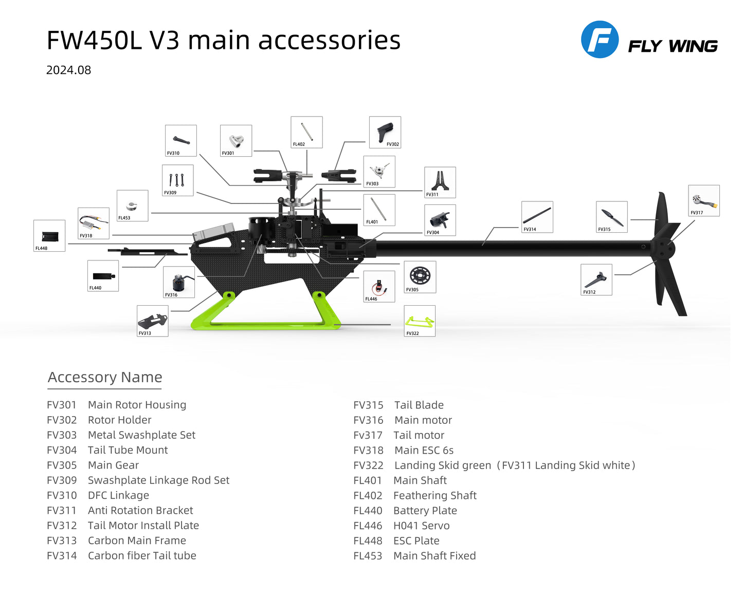 FW450-V3-W Flywing RTF FW450 V3 RC GPS Helicopter (White)