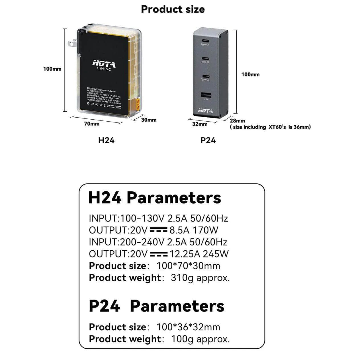 HOT-H24 HOTA H24 245W GaN Gallium Nitride AC Adapter