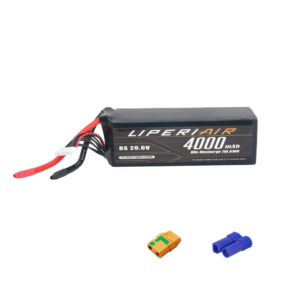 LPL40008S80 LiperiAir 4000mAh 8S 80C 29.6V Lipo Battery Pack With XT90-S and EC5 Plugs (Not Soldered)