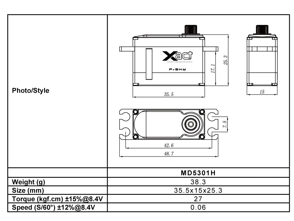 FrSky Corelss Xact 5300 Series Servos MIDI HV 8.4V Capable MD5301H, MD5301HS