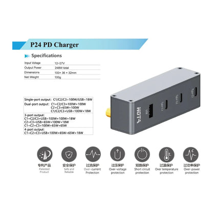 HOT-P24 HOTA P24 PD 248W USB Type-C Charger w/ 3-6S XT60 Input