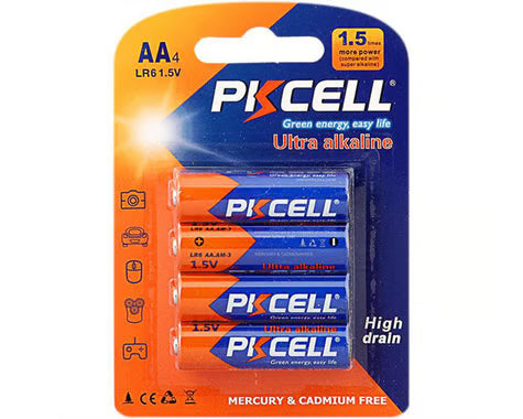 PKCell Ultra Alkaline AA Batteries 4 Pack Box (Mercury & Cadmium Free)